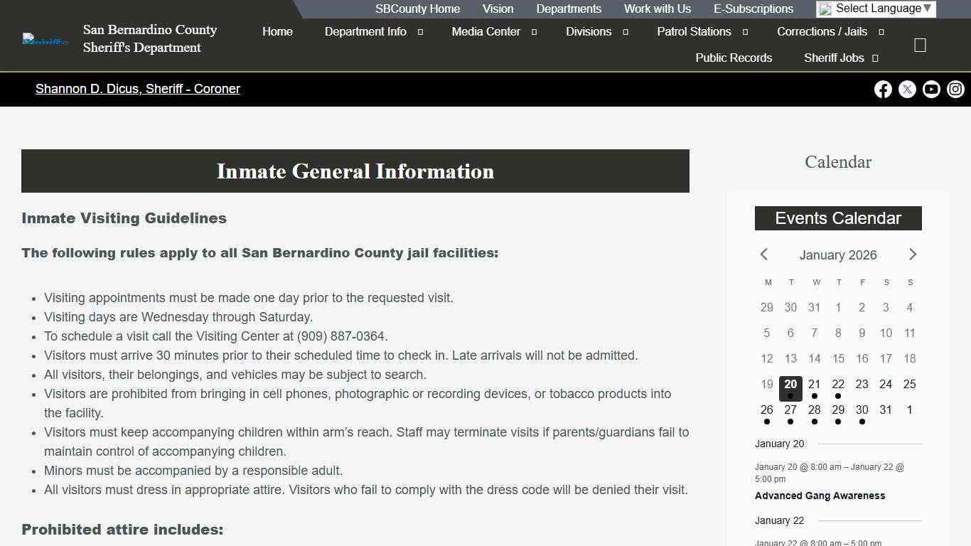 Inmate General Information – San Bernardino County Sheriff's Department